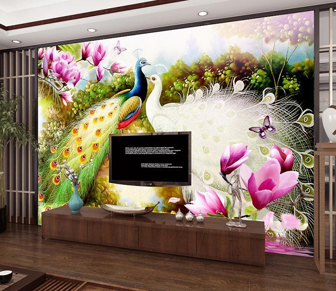 3D Peacock Flower 611 Wall Murals Wallpaper AJ Wallpaper 2 