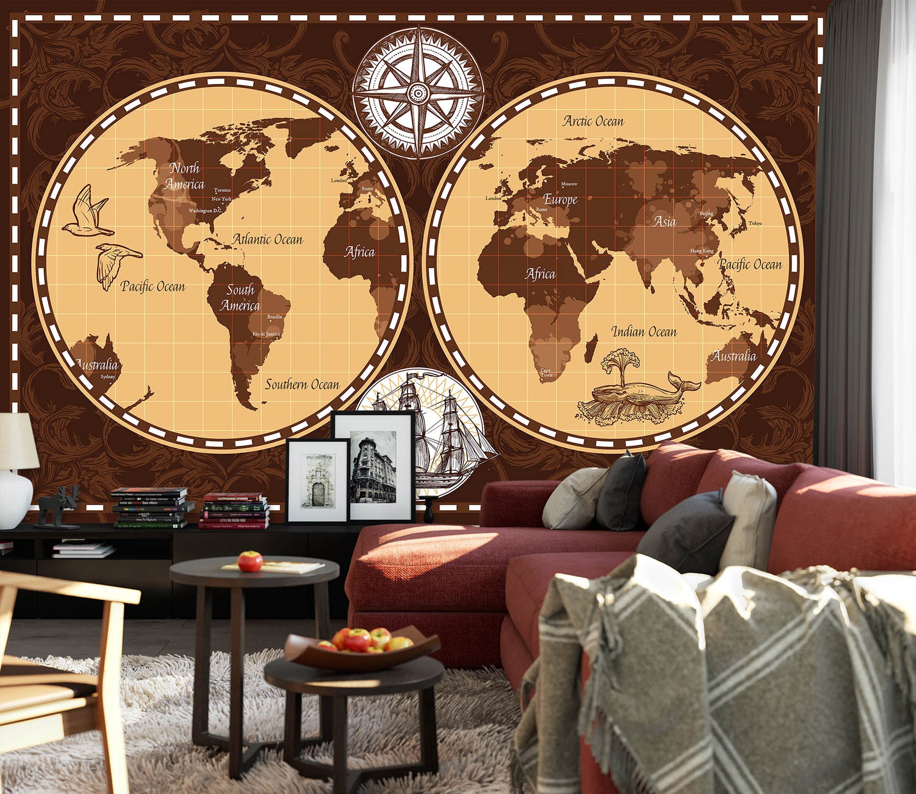 3D Abstract Dolphin 2068 World Map Wall Murals