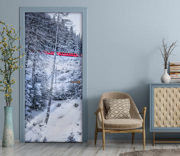 3D Snow Forest Red Train 114125 Marco Carmassi Door Mural