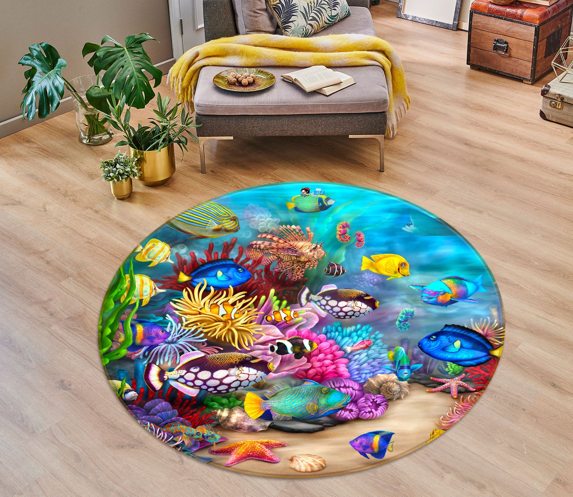 3D Colorful Fish Coral 8919 Brigid Ashwood Rug Round Non Slip Rug Mat