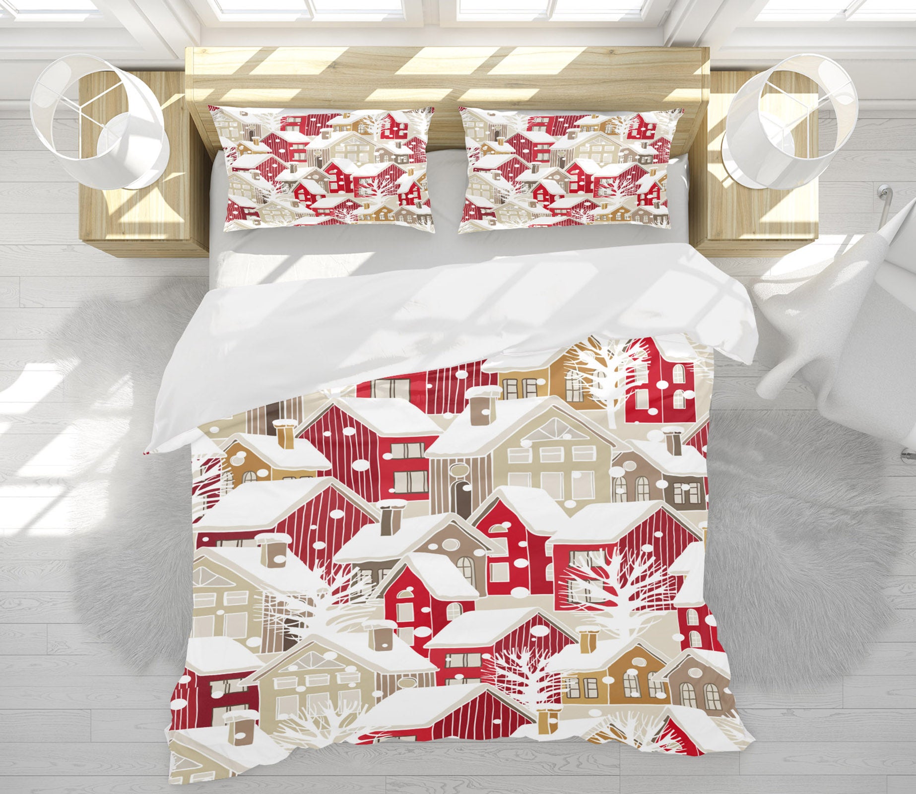 3D Red Snow House 53014 Christmas Quilt Duvet Cover Xmas Bed Pillowcases