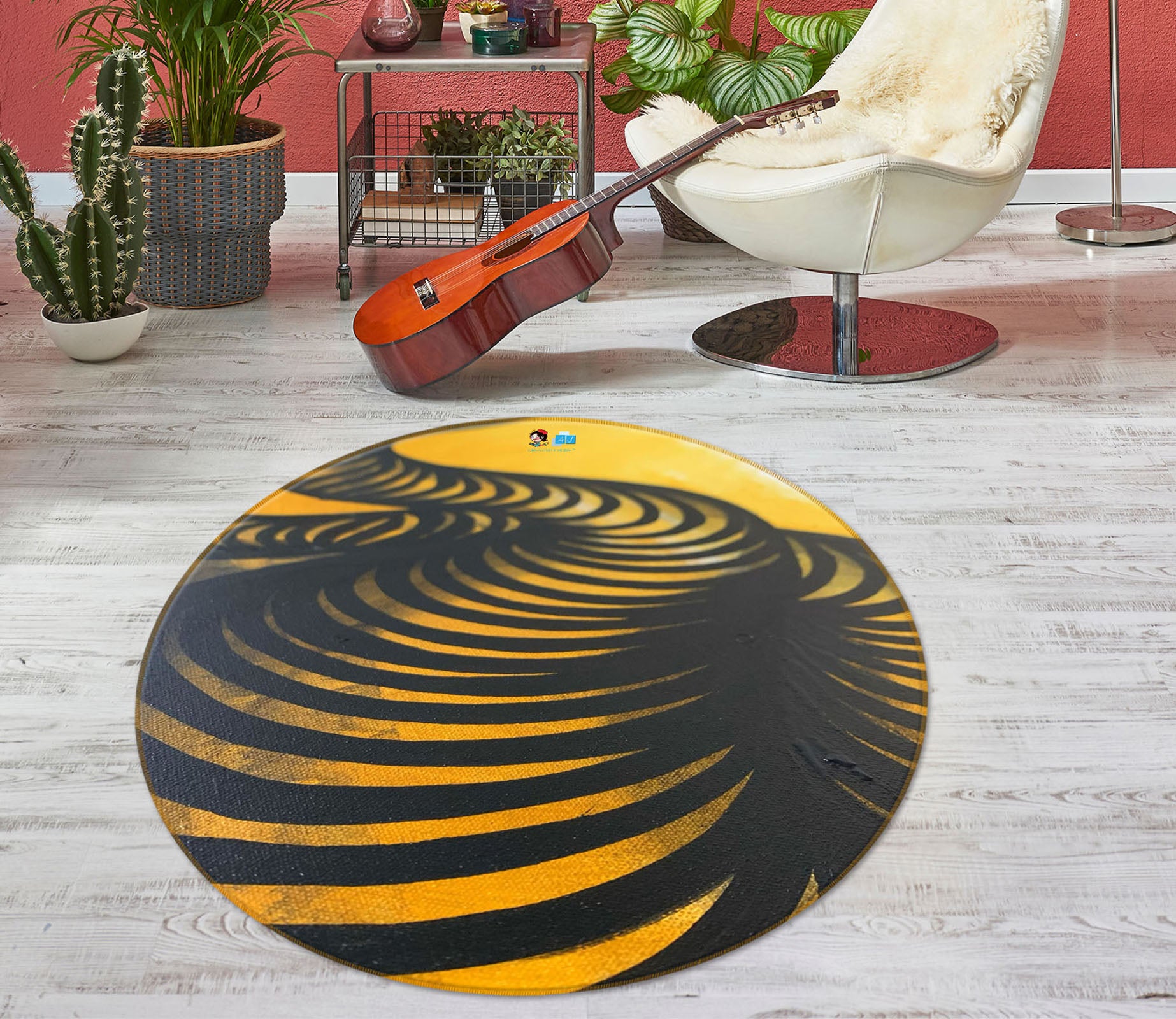 3D Yellow Black Texture 8351 Jacqueline Reynoso Rug Round Non Slip Rug Mat