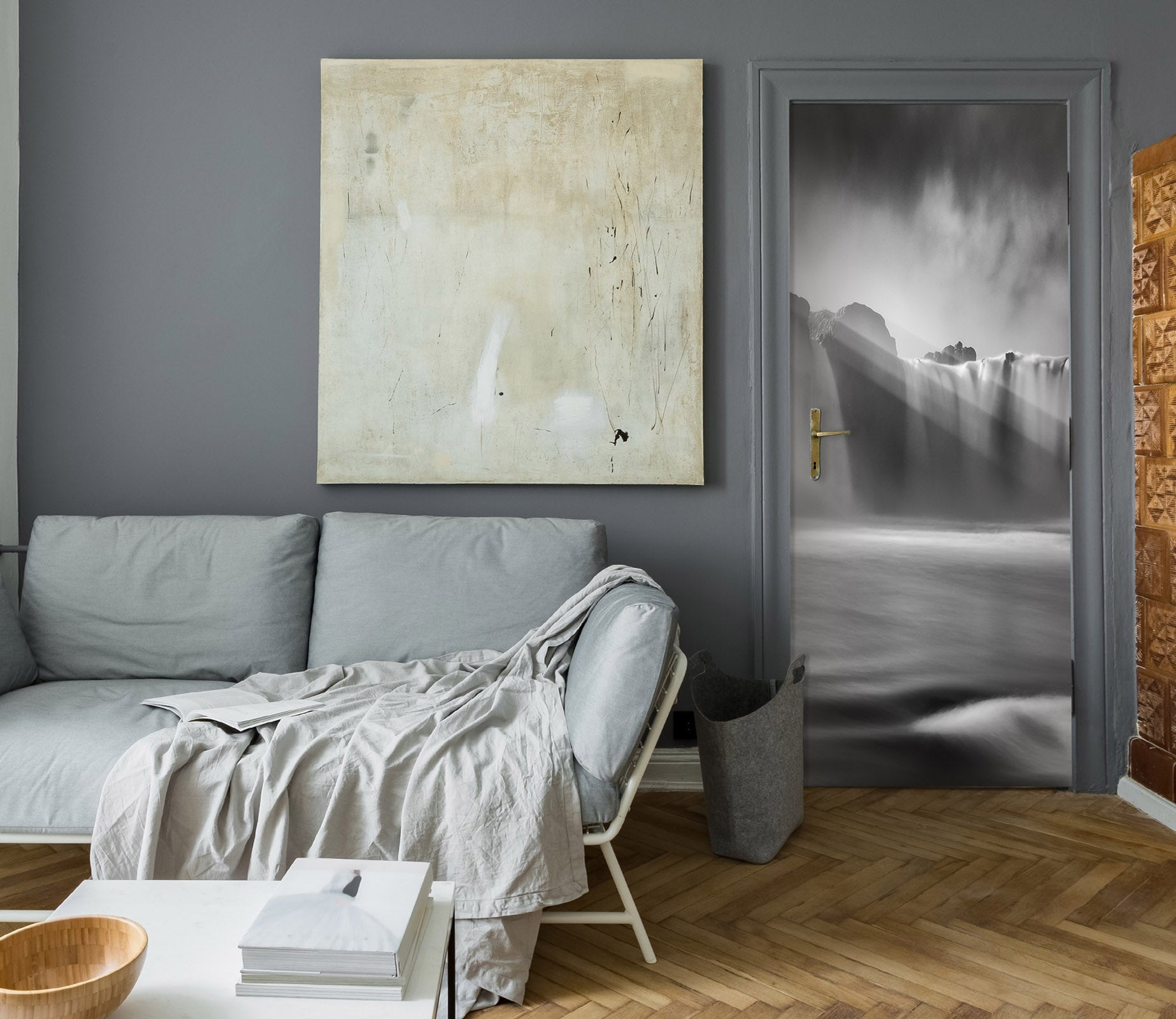 3D Grey Waterfall 11564 Marco Carmassi Door Mural