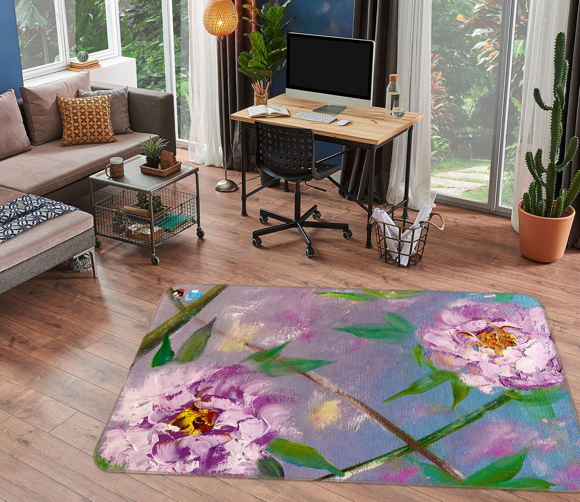 3D Purple Flower Leaves 1215 Skromova Marina Rug Non Slip Rug Mat