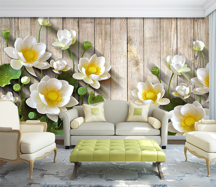 3D White Flowers 1017 Wall Murals