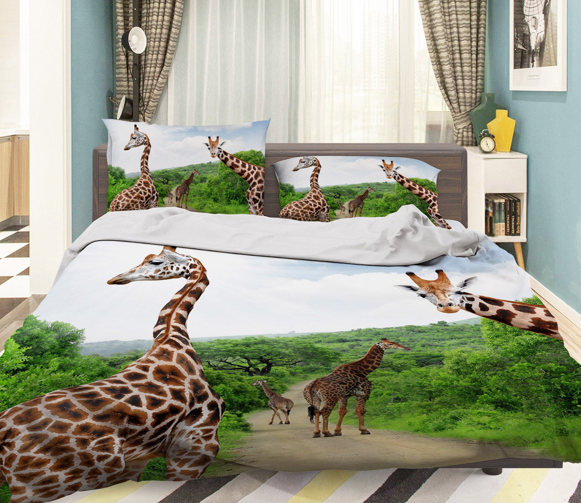 3D Giraffe Forest 004 Bed Pillowcases Quilt