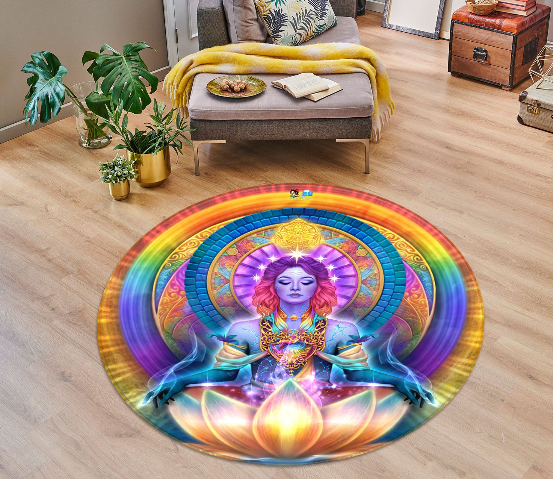 3D Colorful Lotus Woman 8912 Brigid Ashwood Rug Round Non Slip Rug Mat