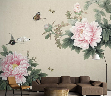 3D Pink Peony Bee WC344 Wall Murals