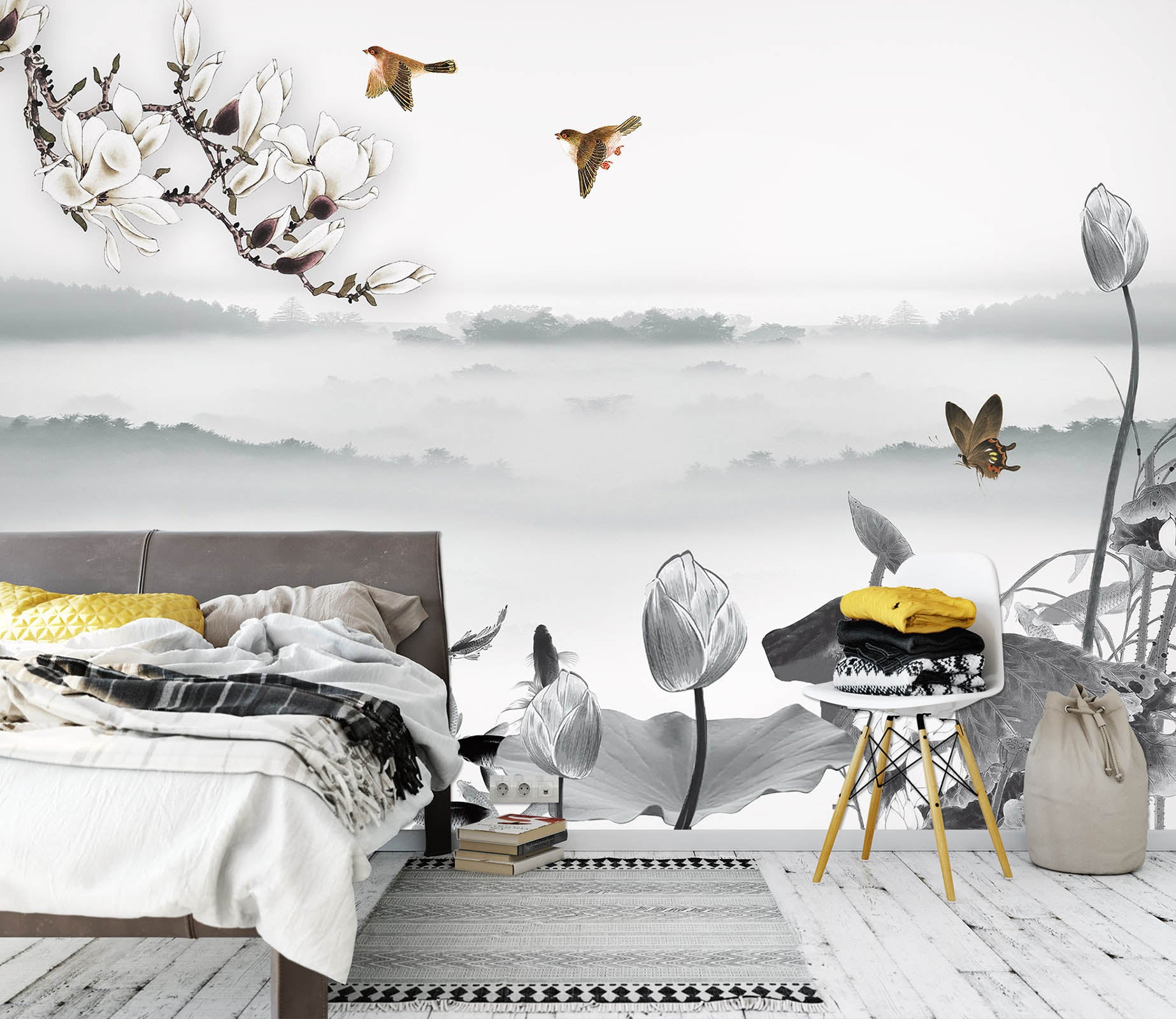 3D Flower Bird 1480 Wall Murals