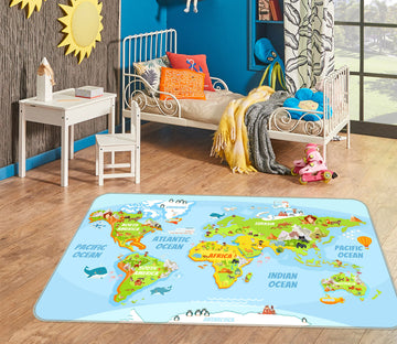 3D Green Territory 255 World Map Non Slip Rug Mat