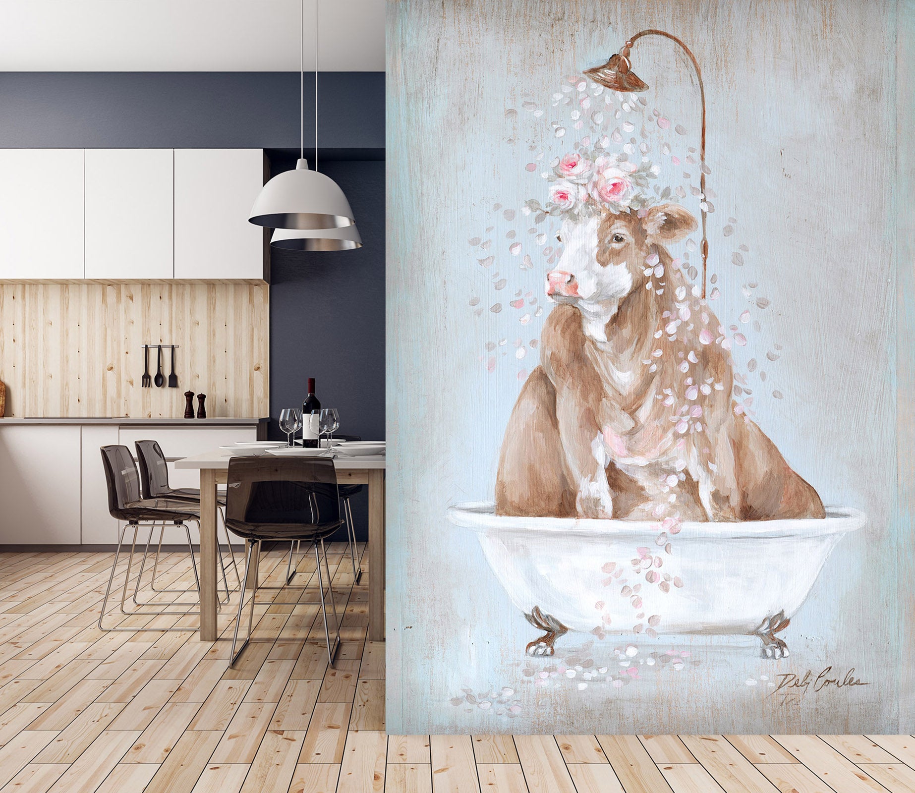 3D Cow Bath 3131 Debi Coules Wall Mural Wall Murals