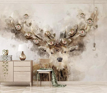 3D Antlers Flower WC694 Wall Murals