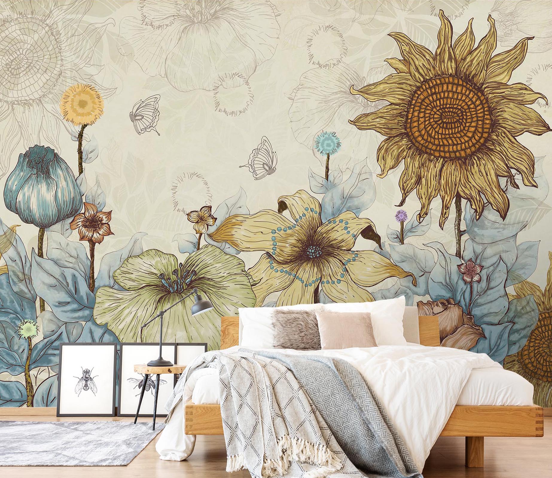 3D Hand Drawn Sunflower 109 Wall Murals Wallpaper AJ Wallpaper 2 