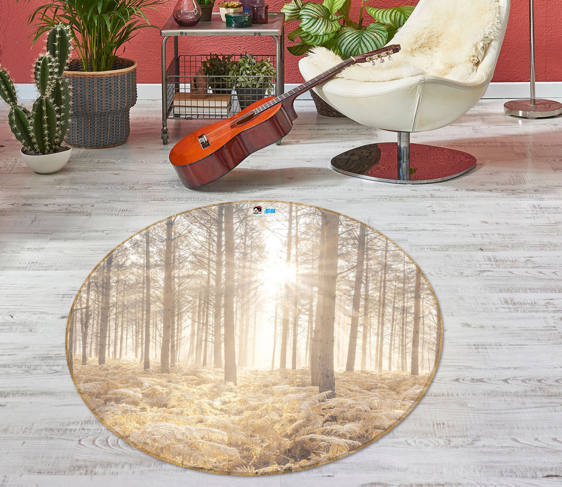 3D Sunlight Trees 7368 Assaf Frank Rug Round Non Slip Rug Mat