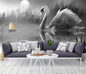 3D Moon Black Swan WC1100 Wall Murals