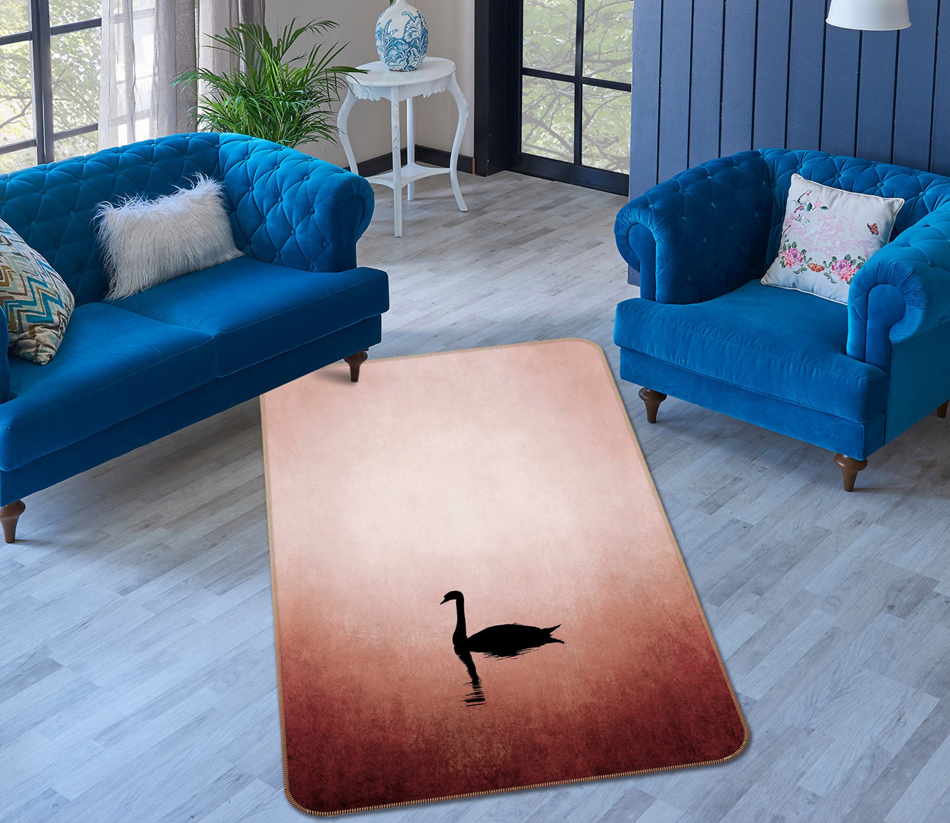 3D Swan Lake 1016 Boris Draschoff Rug Non Slip Rug Mat