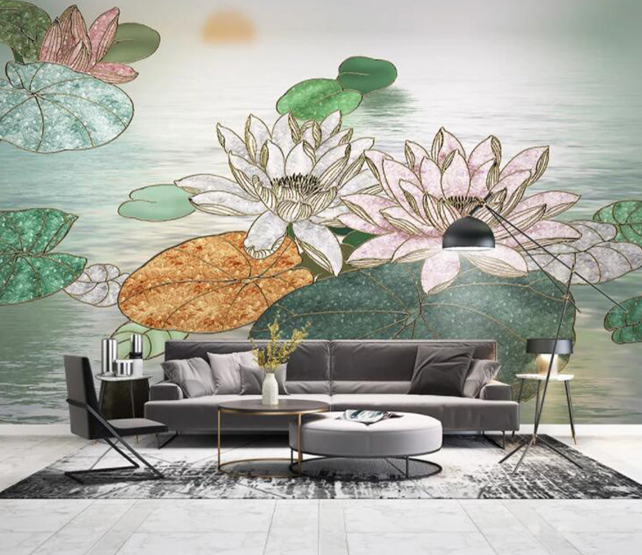 3D Lotus Pond WC2690 Wall Murals