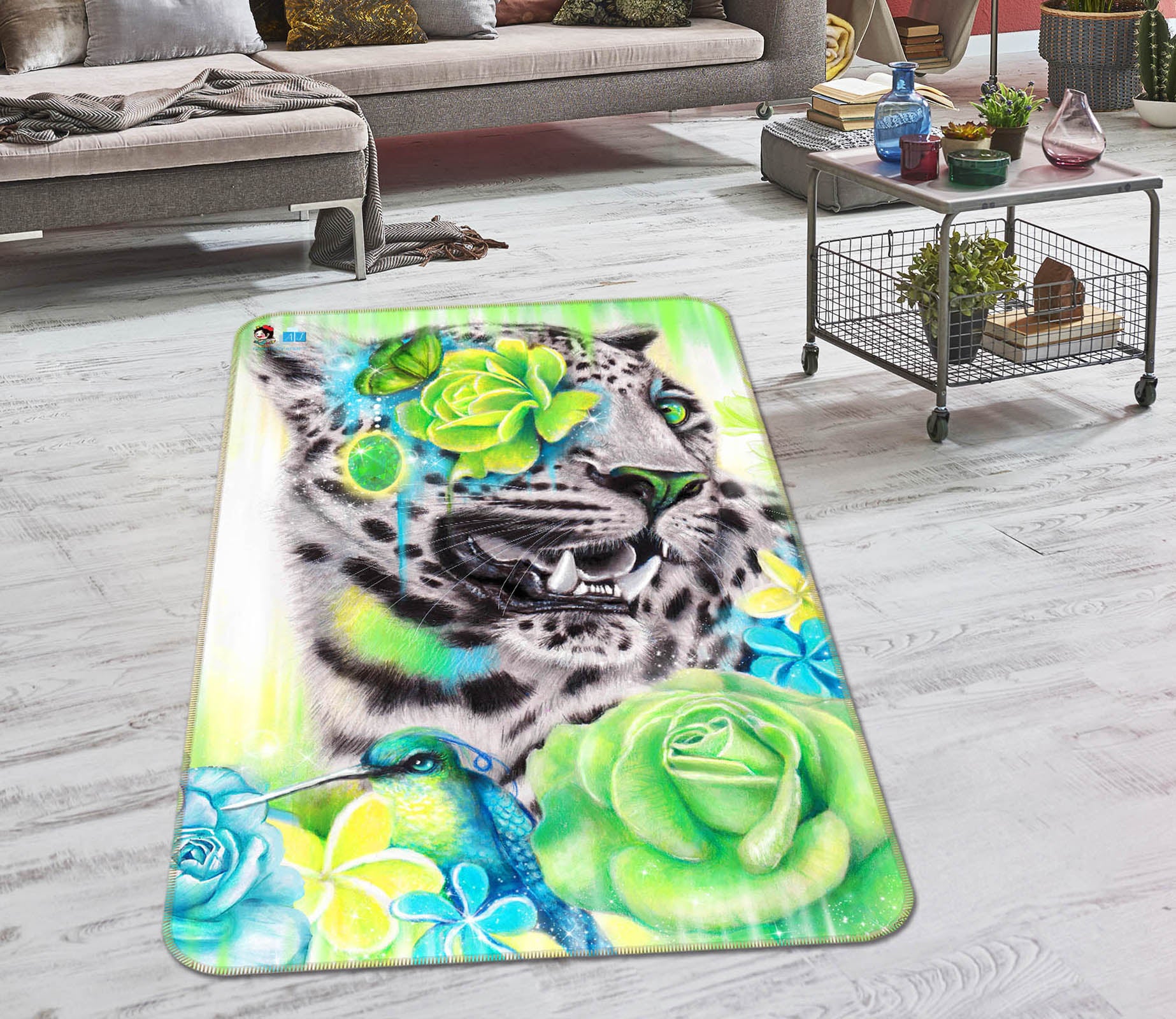 3D Green Rose Tiger 8516 Sheena Pike Rug Non Slip Rug Mat