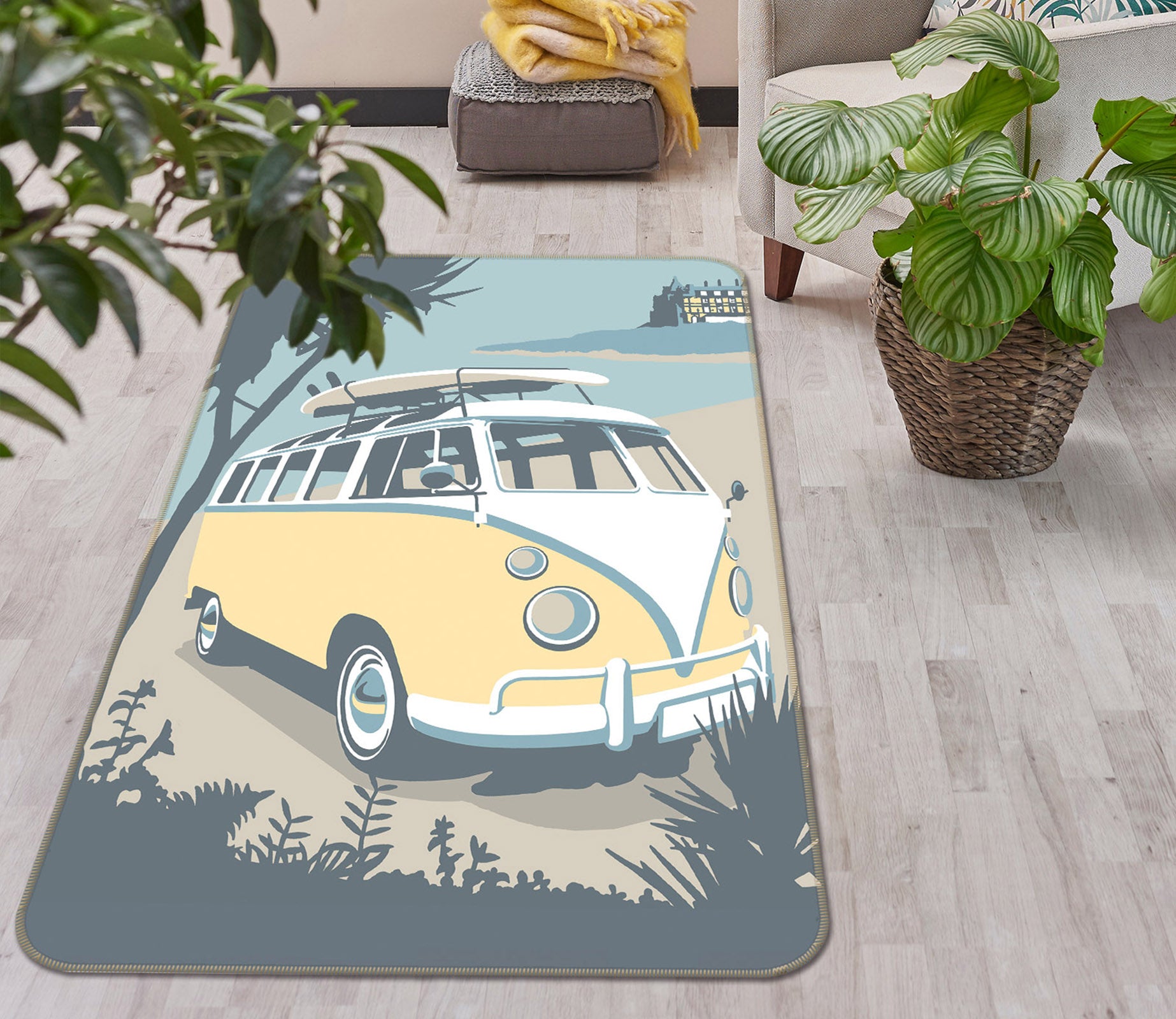 3D Newquay Camper 1127 Steve Read Rug Non Slip Rug Mat