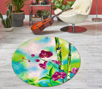 3D Bamboo Flower 885 Skromova Marina Rug Round Non Slip Rug Mat