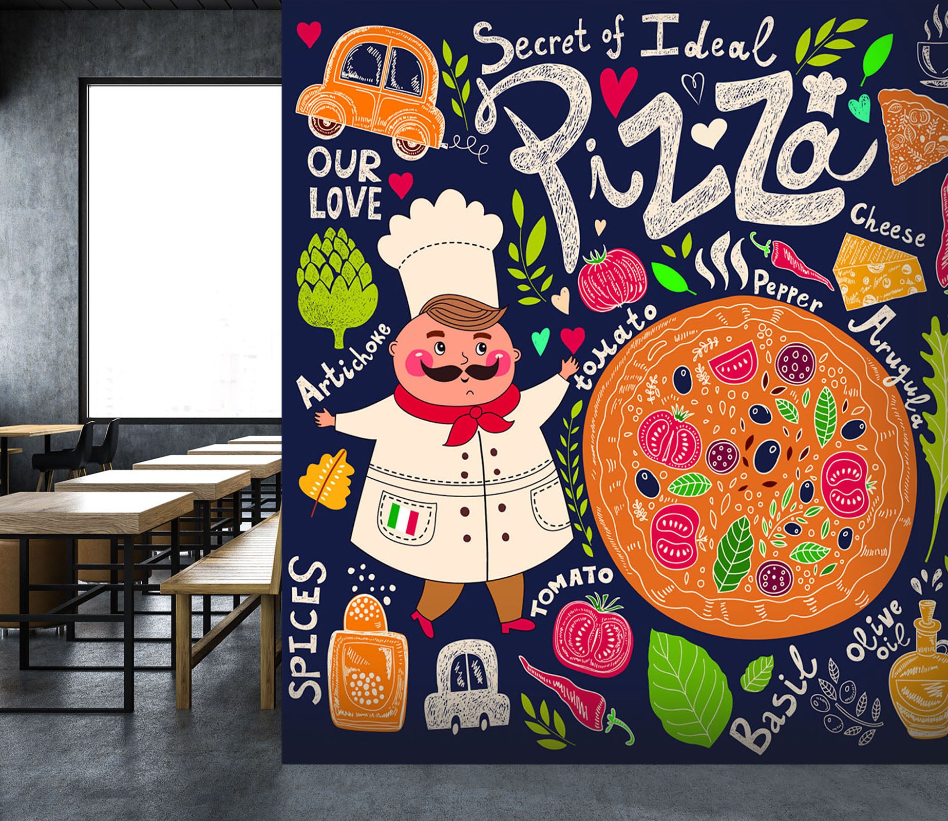 3D Pizza Pattern 250 Wall Murals