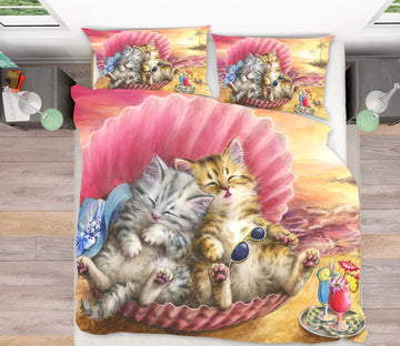 3D Pink Shell Cat 5836 Kayomi Harai Bedding Bed Pillowcases Quilt Cover Duvet Cover