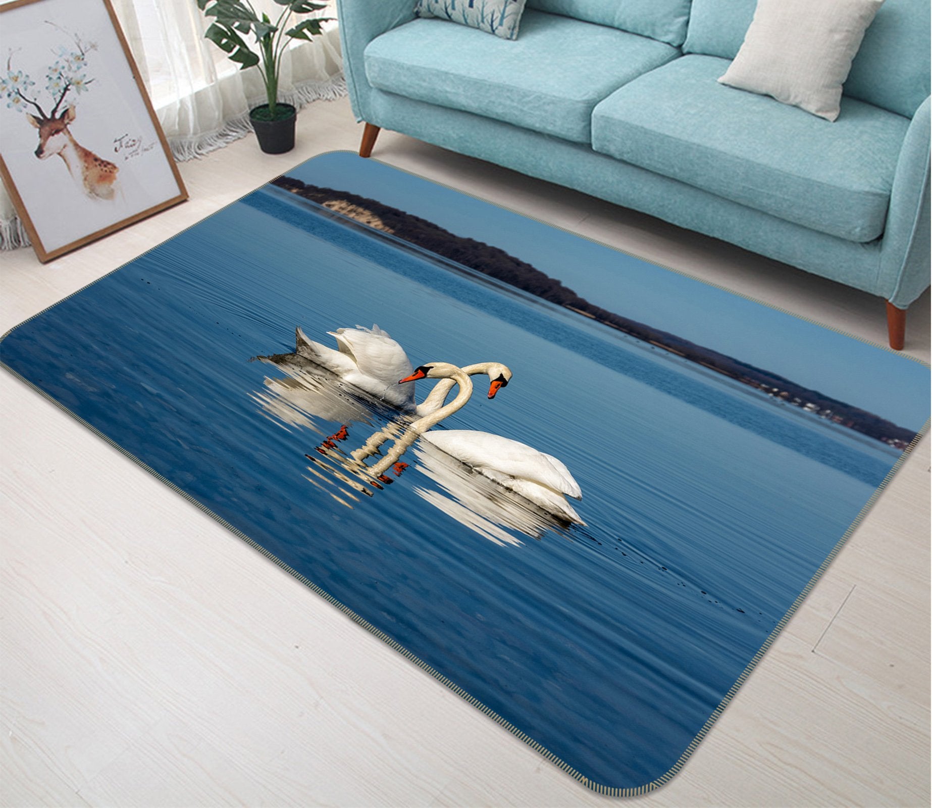 3D Swan Playing 637 Animal Non Slip Rug Mat Mat AJ Creativity Home 