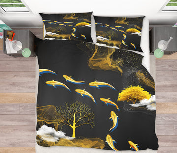 3D Golden Tree Fish 67078 Bed Pillowcases Quilt