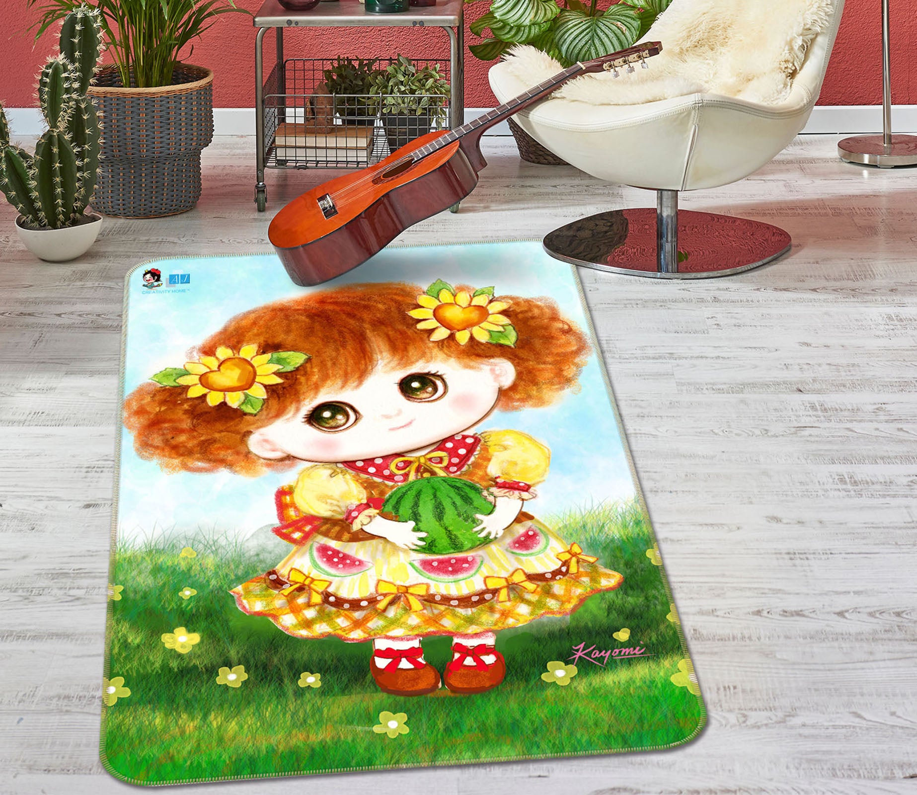 3D Watermelon Girl 5682 Kayomi Harai Rug Non Slip Rug Mat