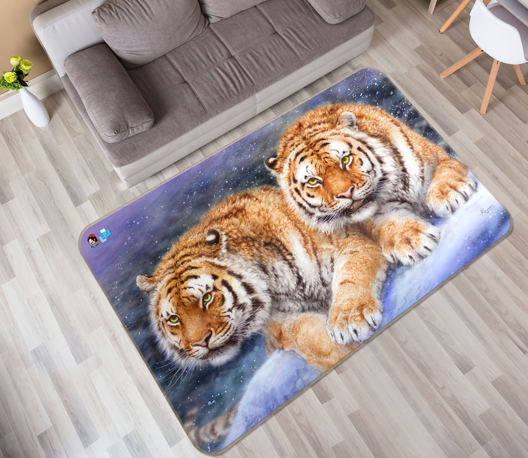 3D Snow Tiger 5642 Kayomi Harai Rug Non Slip Rug Mat