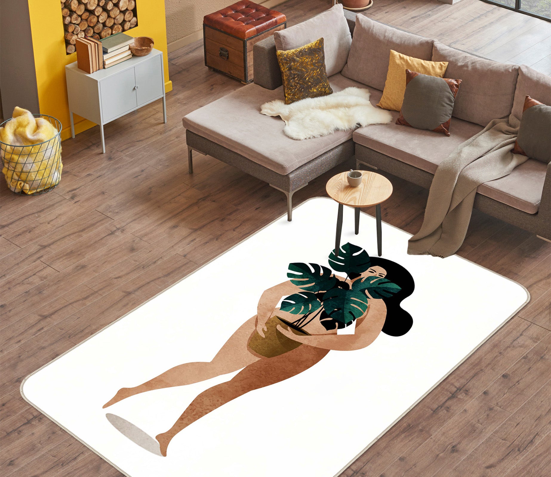 3D Nude With Plant 1092 Boris Draschoff Rug Non Slip Rug Mat