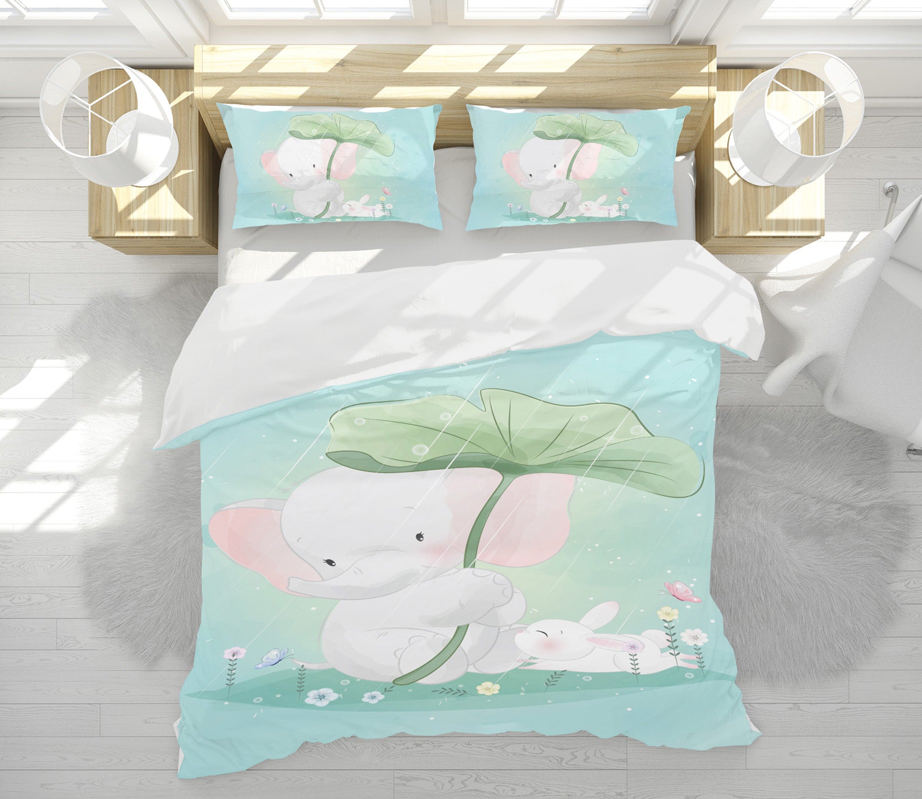 3D Rabbit Lotus 63229 Bed Pillowcases Quilt