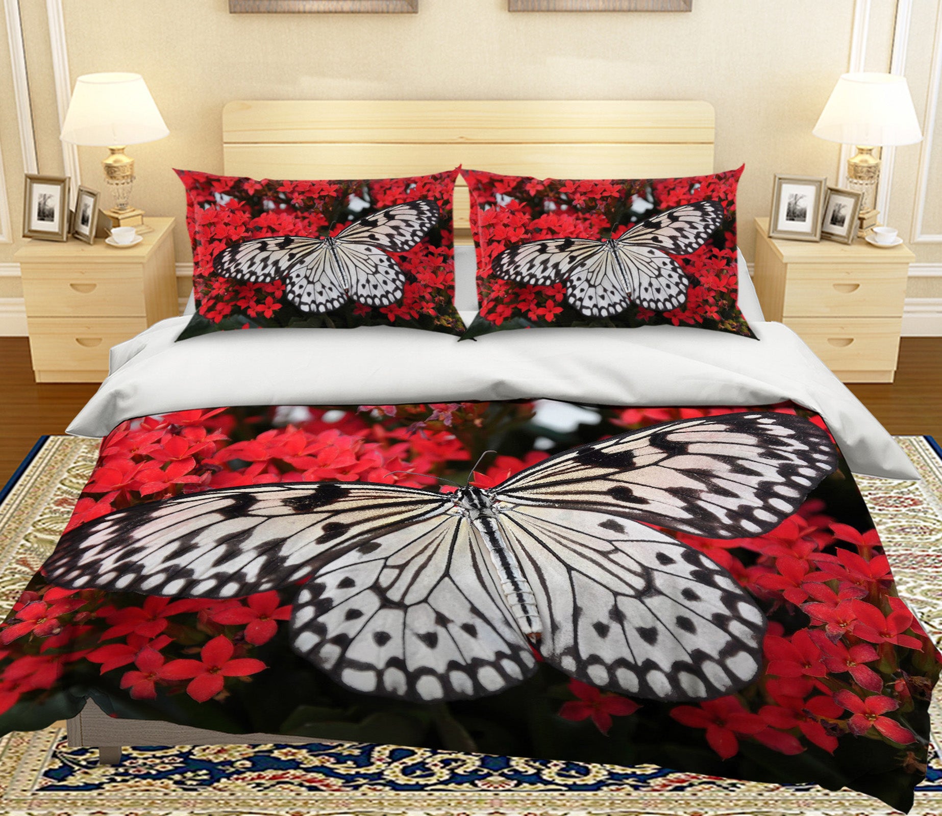 3D Red Flower Butterfly 038 Bed Pillowcases Quilt