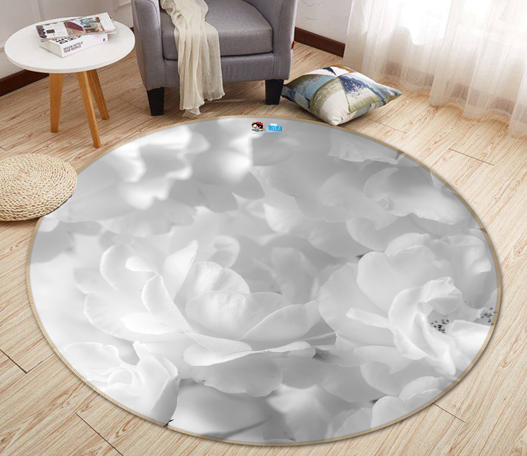 3D Petal Art 7351 Assaf Frank Rug Round Non Slip Rug Mat