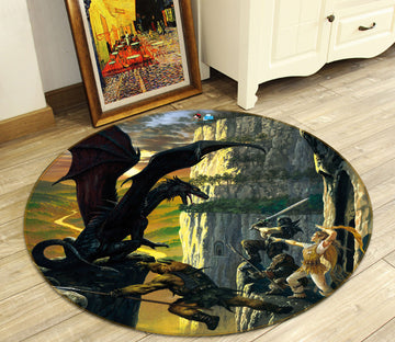 3D Dragon Warrior 6088 Ciruelo Rug Round Non Slip Rug Mat