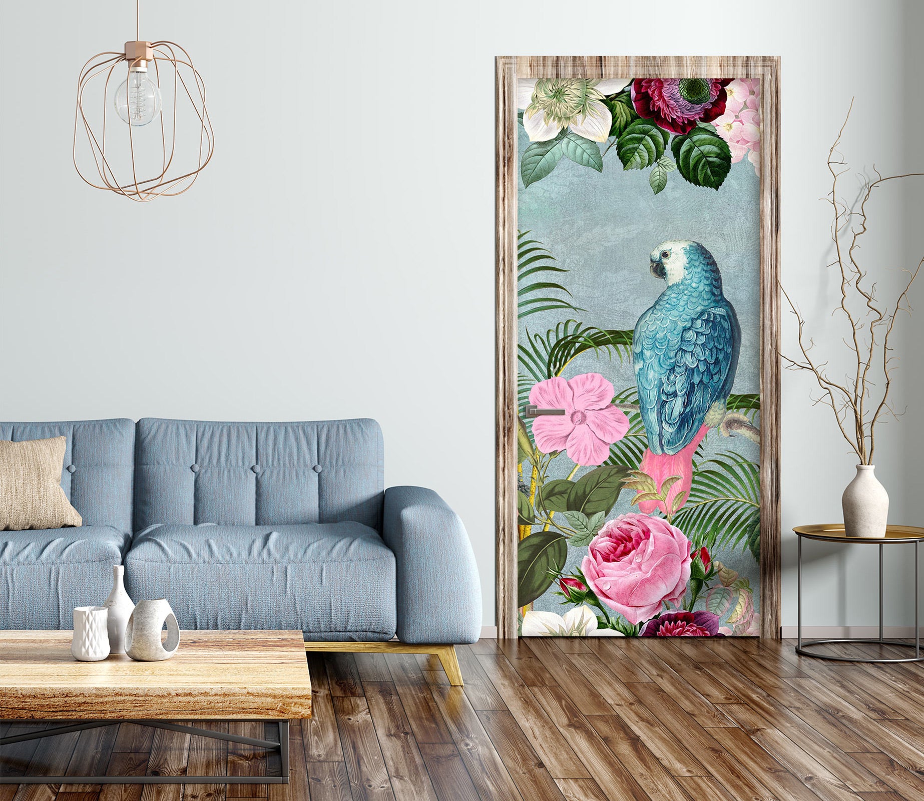 3D Parrot Rose Branch 11913 Andrea Haase Door Mural