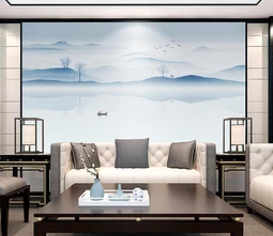 3D Calm Lake Boat WG855 Wall Murals