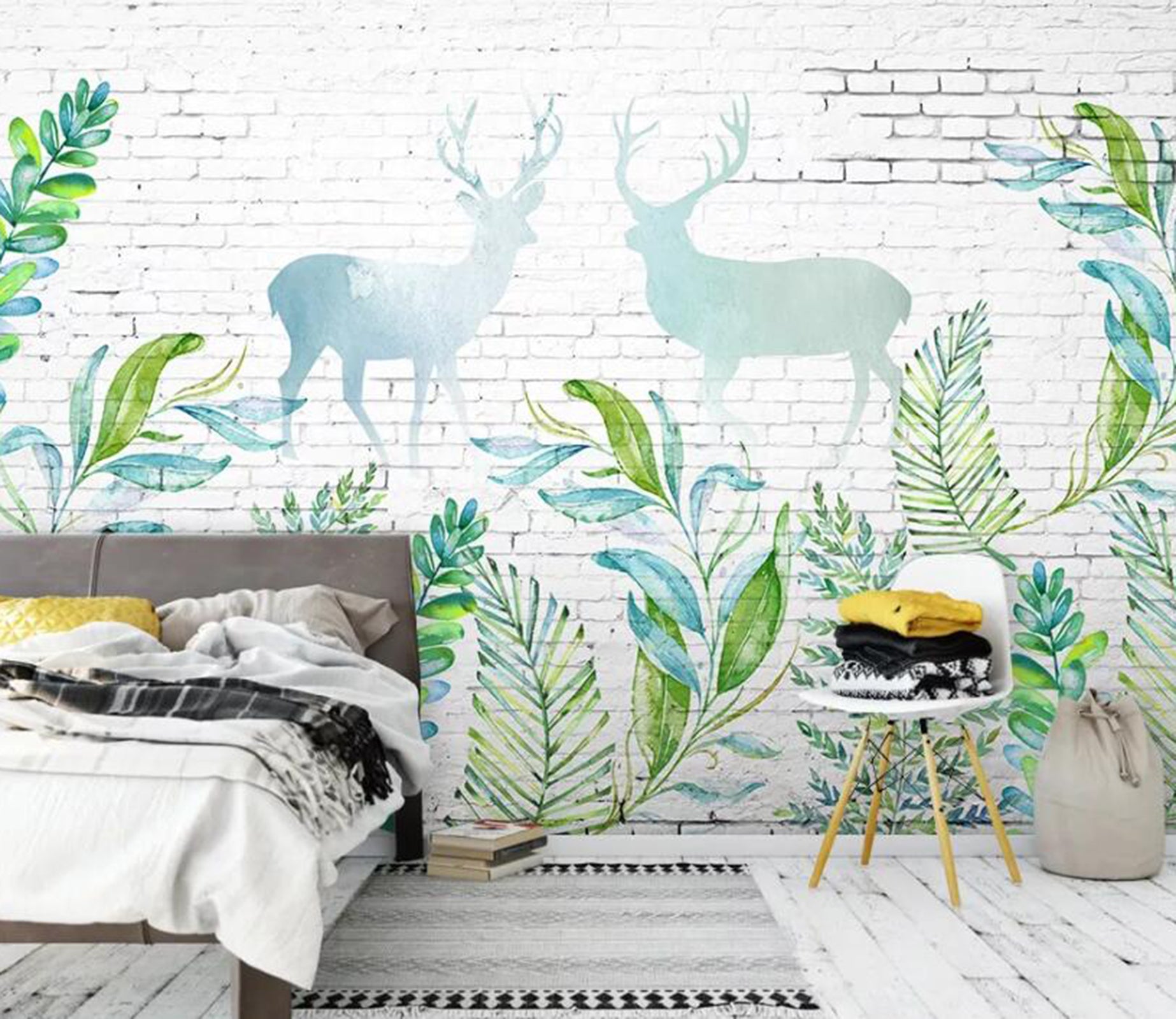 3D Elk Green Leaf WC04 Wall Murals Wallpaper AJ Wallpaper 2 