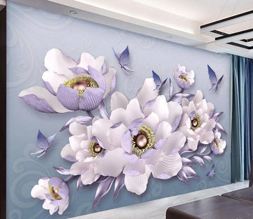 3D Purple Leaf Flower WC795 Wall Murals