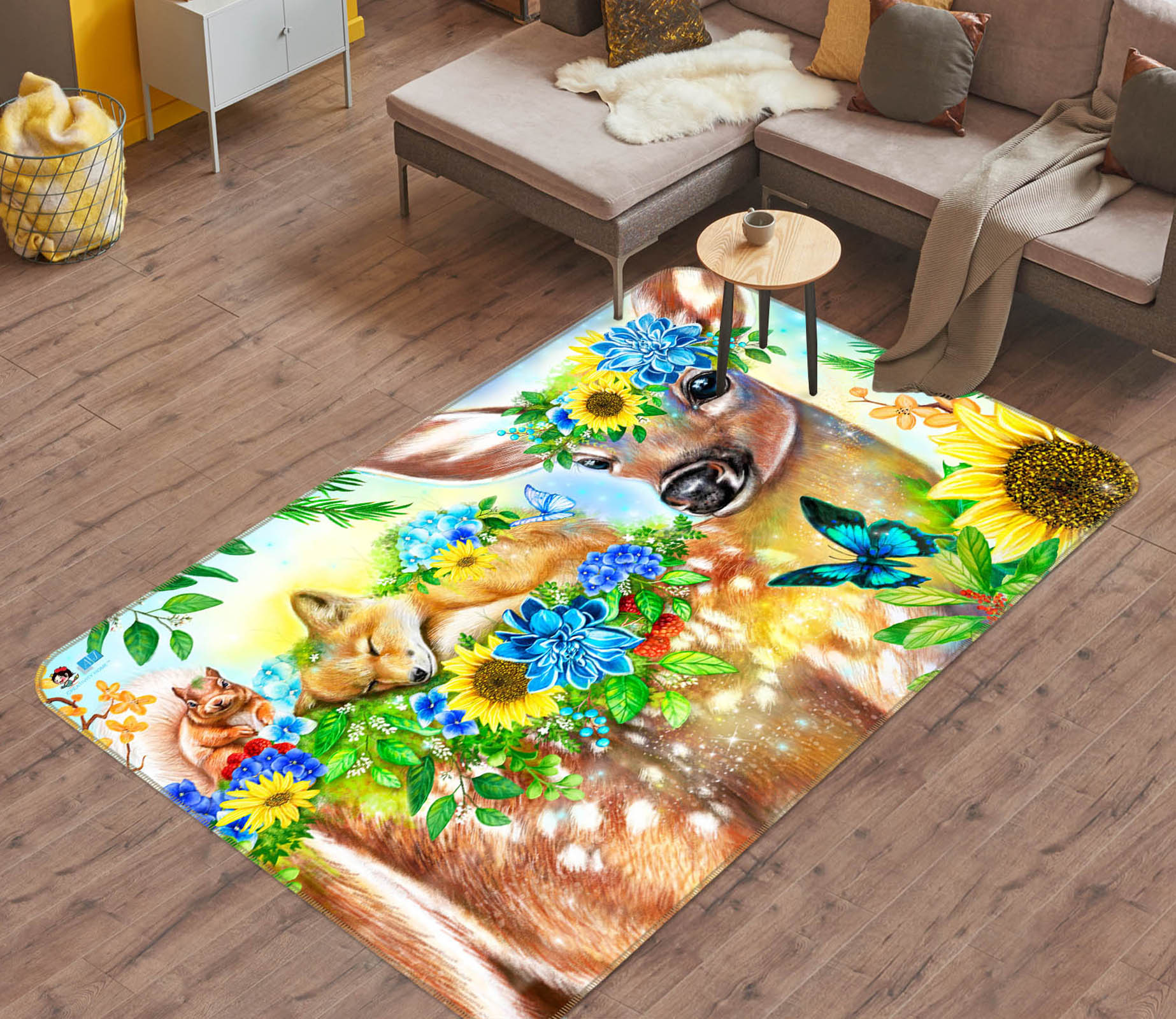 3D Blue Flower Fawn 8507 Sheena Pike Rug Non Slip Rug Mat