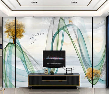 3D Green Ribbon 270 Wall Murals