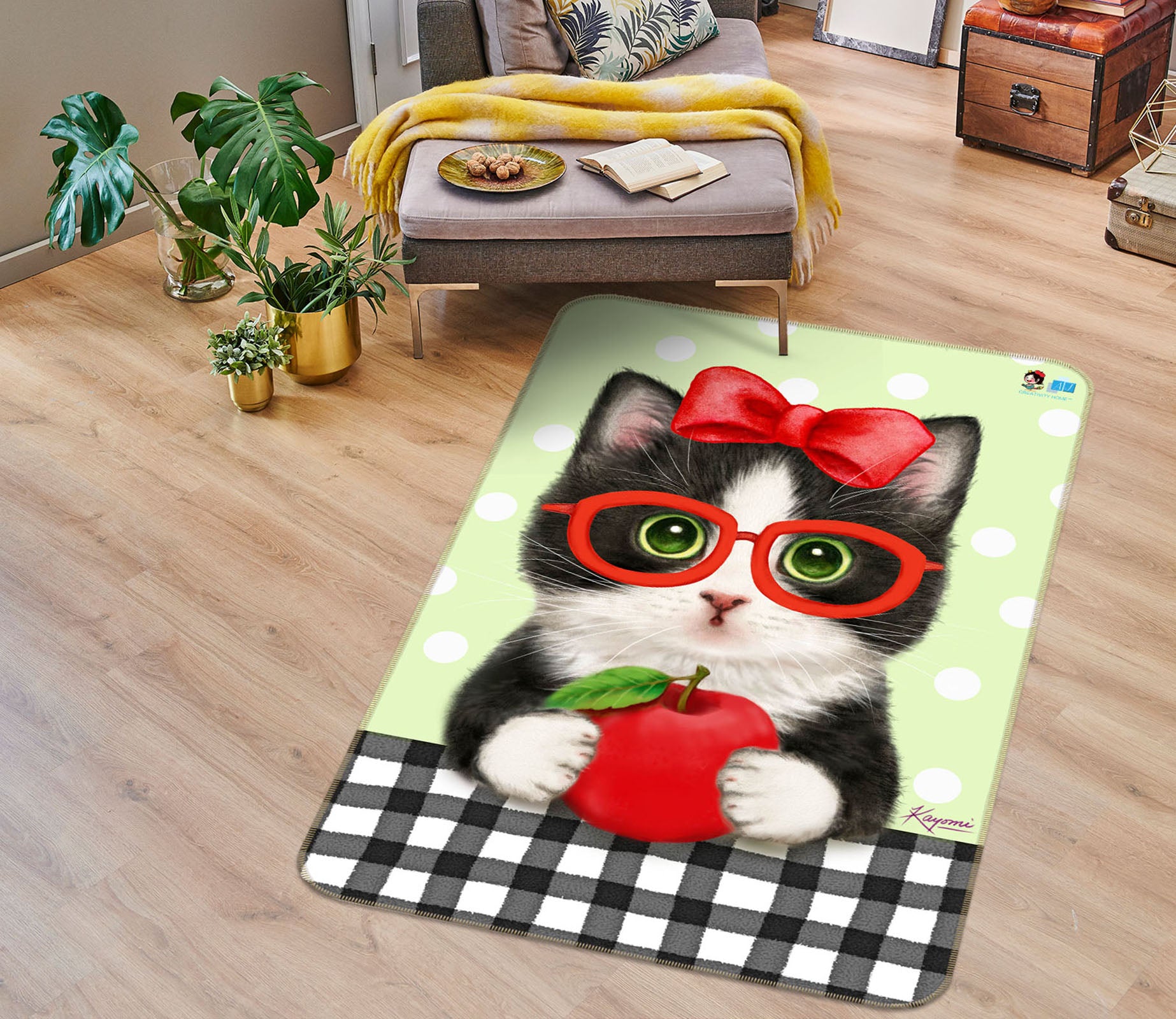 3D Apple Cat 5698 Kayomi Harai Rug Non Slip Rug Mat