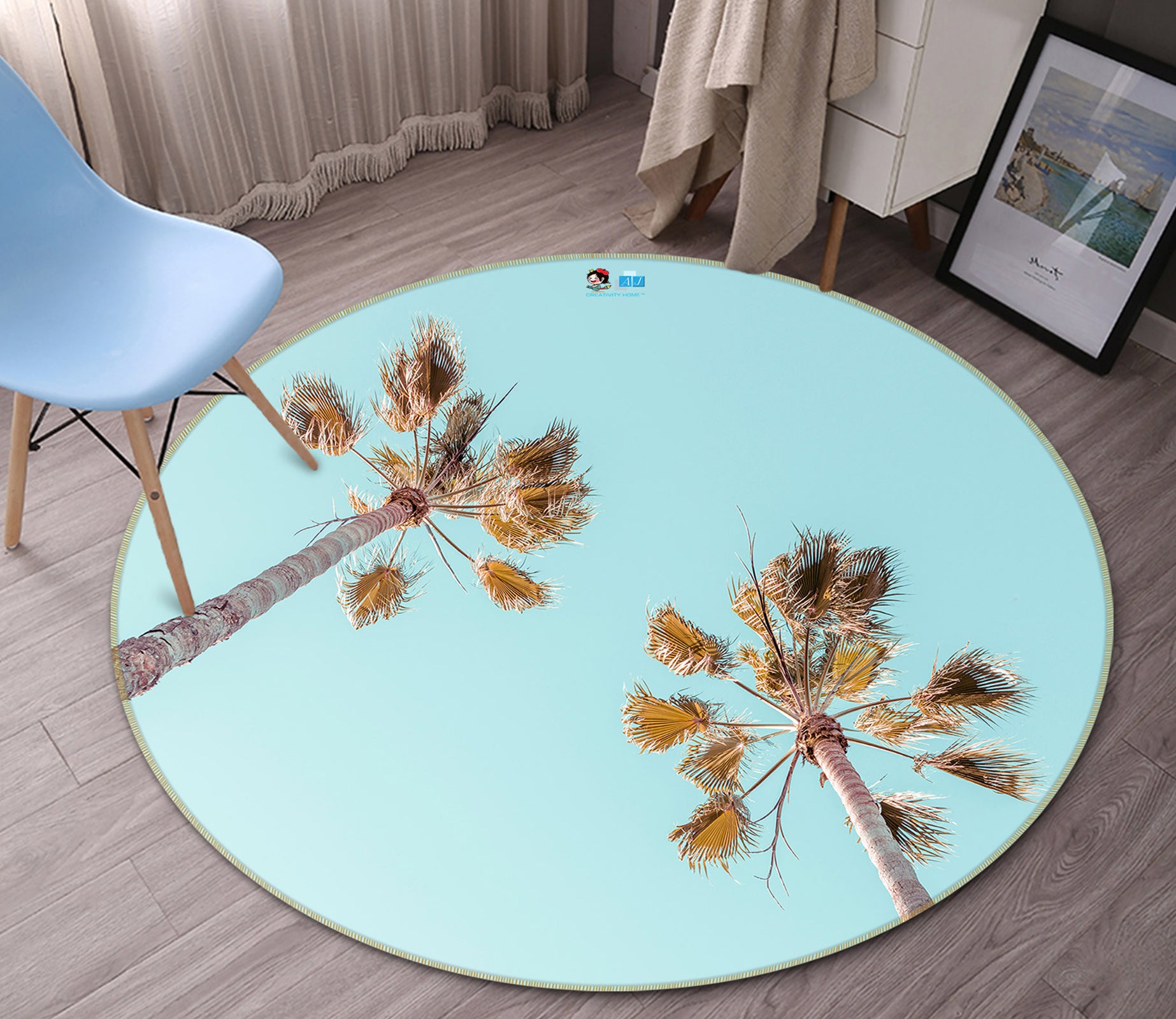 3D Sky Coconut Tree 7550 Assaf Frank Rug Round Non Slip Rug Mat