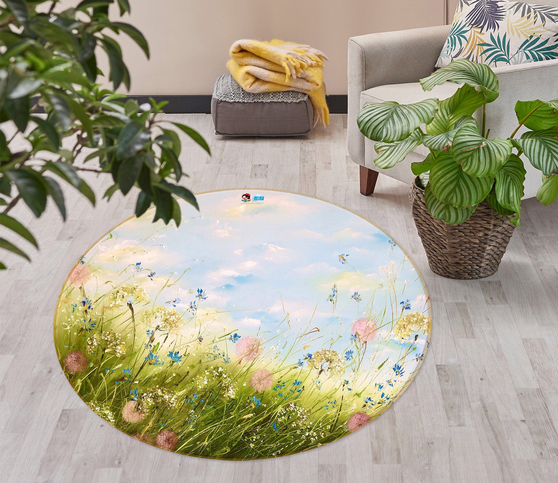 3D Grass Wildflowers 805 Skromova Marina Rug Round Non Slip Rug Mat