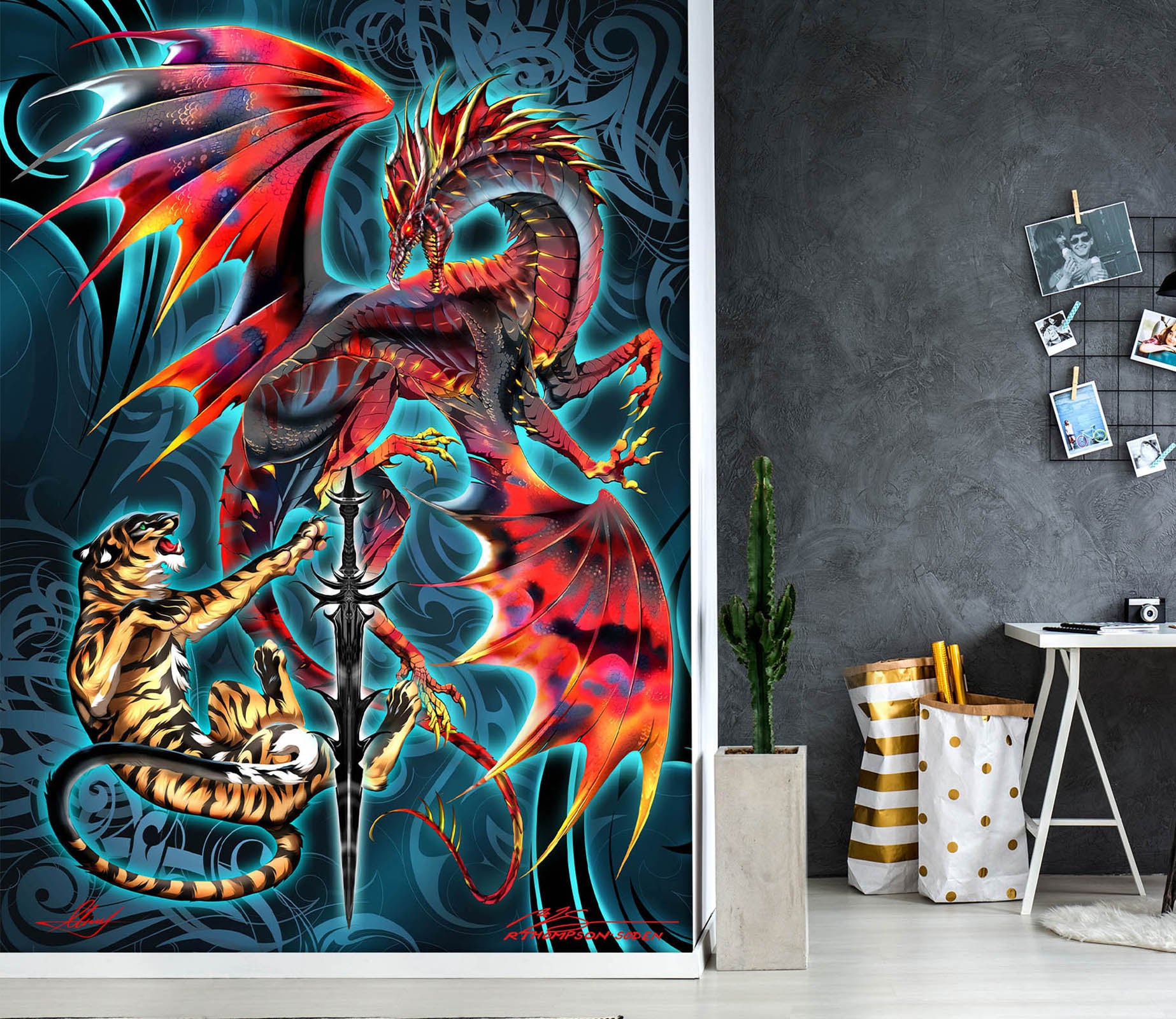 3D Dragon Tiger 8137 Ruth Thompson Wall Mural Wall Murals