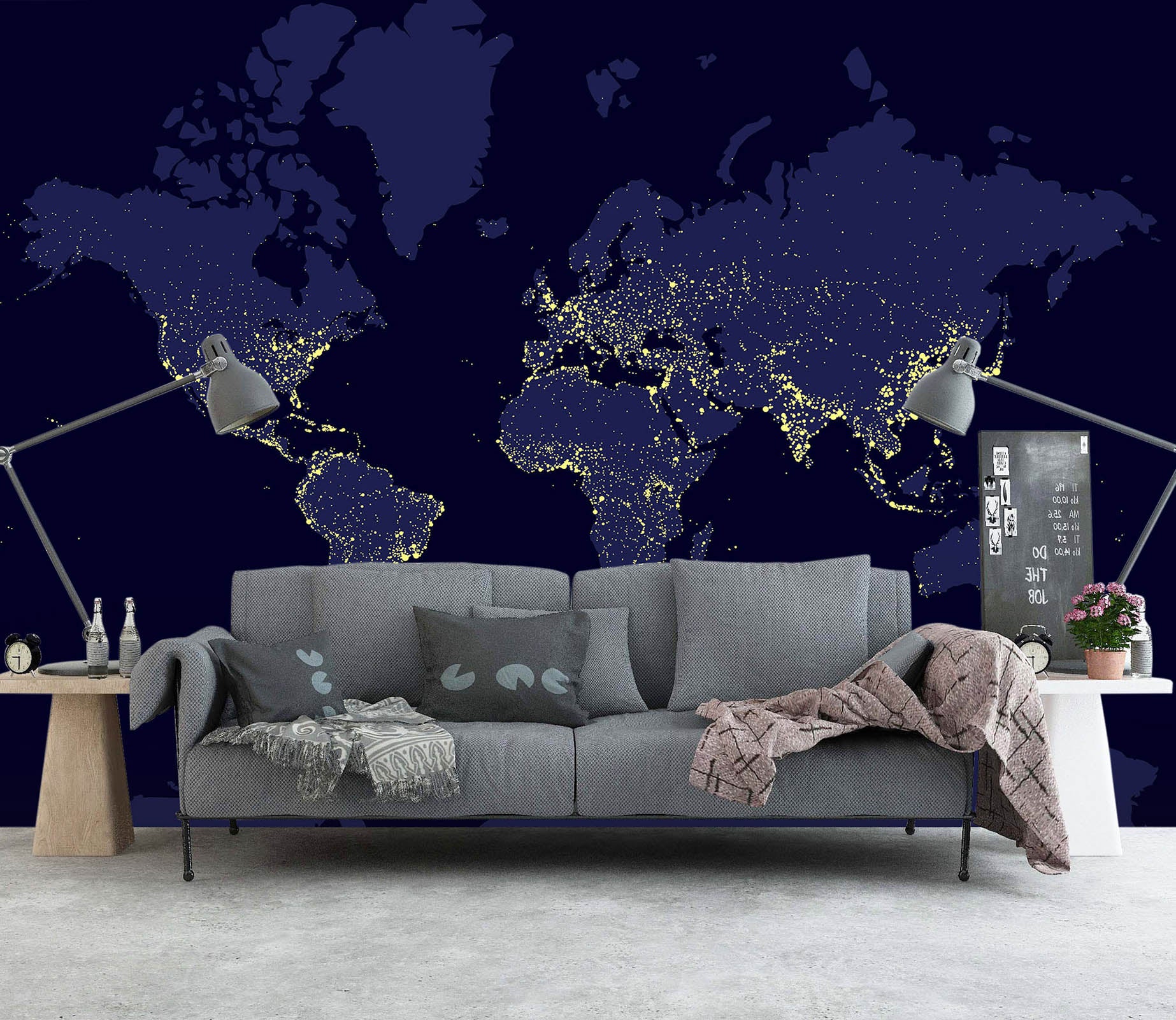 3D Black World 2063 World Map Wall Murals