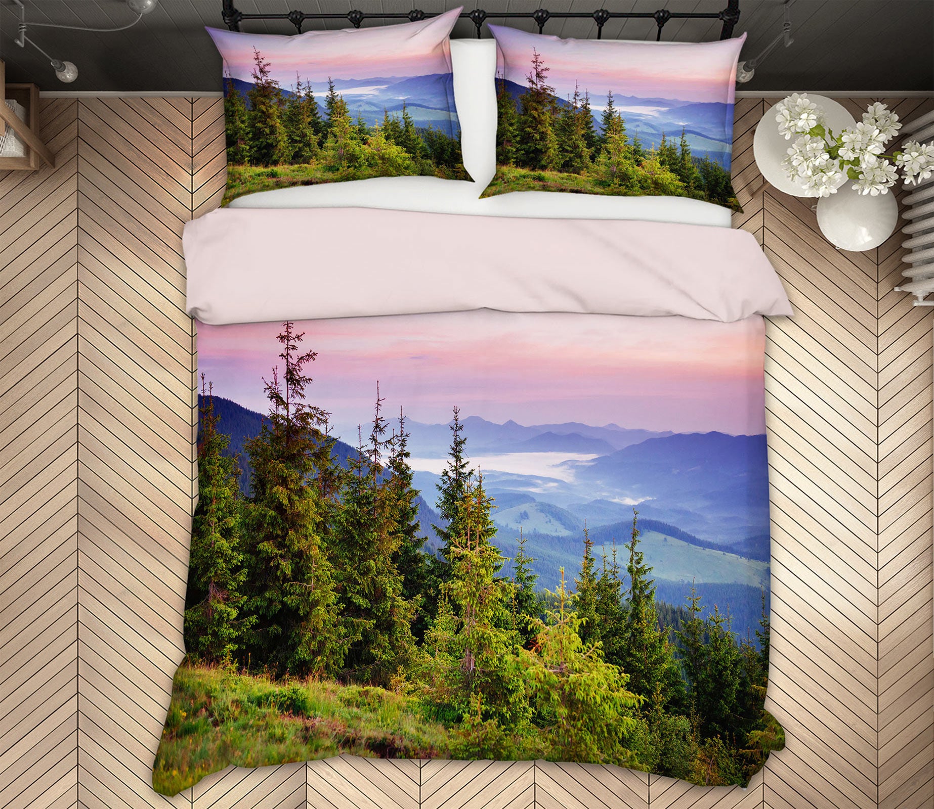 3D Tree Mountain 67152 Bed Pillowcases Quilt