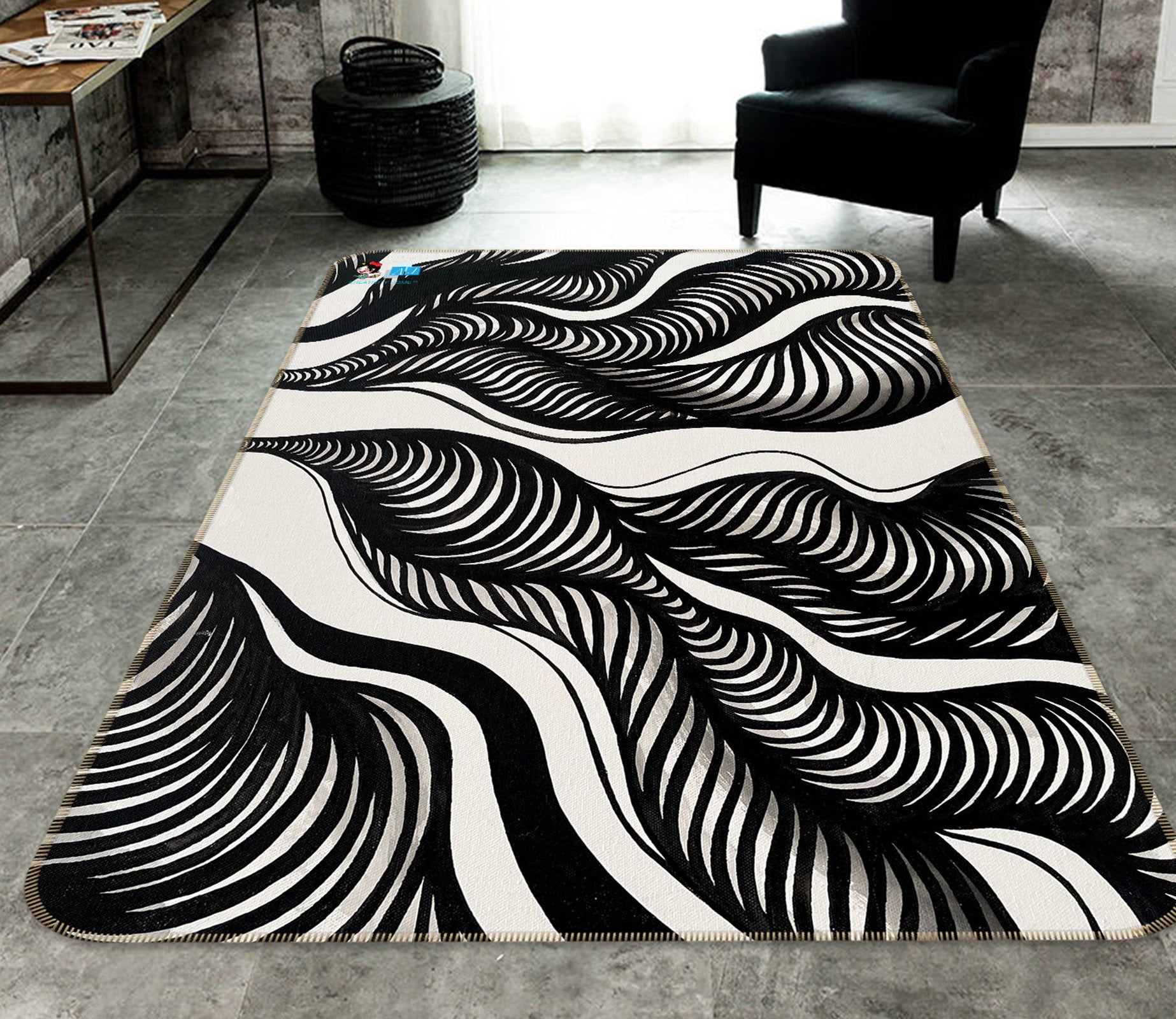 3D Black Wind 8220 Jacqueline Reynoso Rug Non Slip Rug Mat