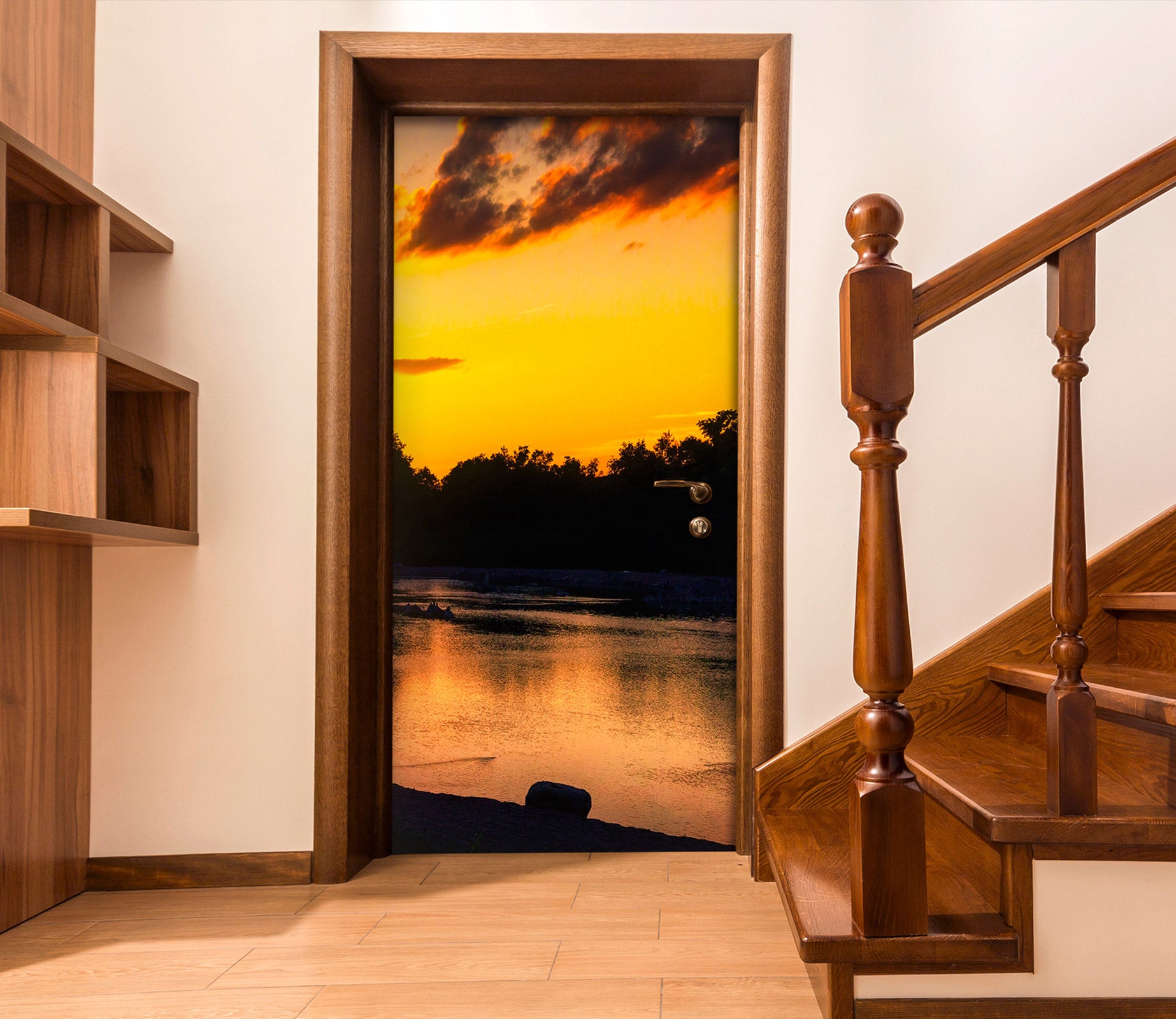 3D Sunset Trees Lake 107203 Beth Sheridan Door Mural