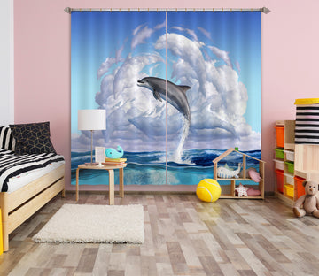 3D Dolphin Play 061 Jerry LoFaro Curtain Curtains Drapes